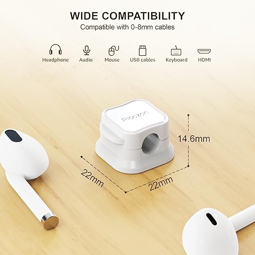 48 Pack Magnetic Cable Clip Organizer Cord Holder, Picozon Adhesive Cable Management, Wire Phone USB Charger Cable Holder, Keeper Organizer for Office Home Desktop Table - White