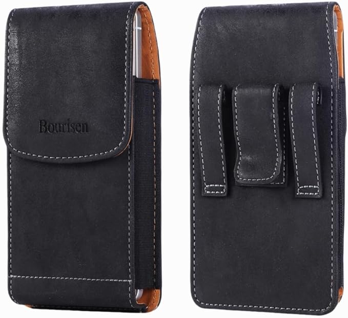 Phone Holster Pouch Case Belt Clip Loops Card Slot for Man iPhone12 13 14 15 16 17,11 12 13 14 15 16 17pro,17Air/Samsung S25 S24 S23 S22 S21 S20/LG/Moto (Black&Yellow, L(6.1" x3.2''x0.8))