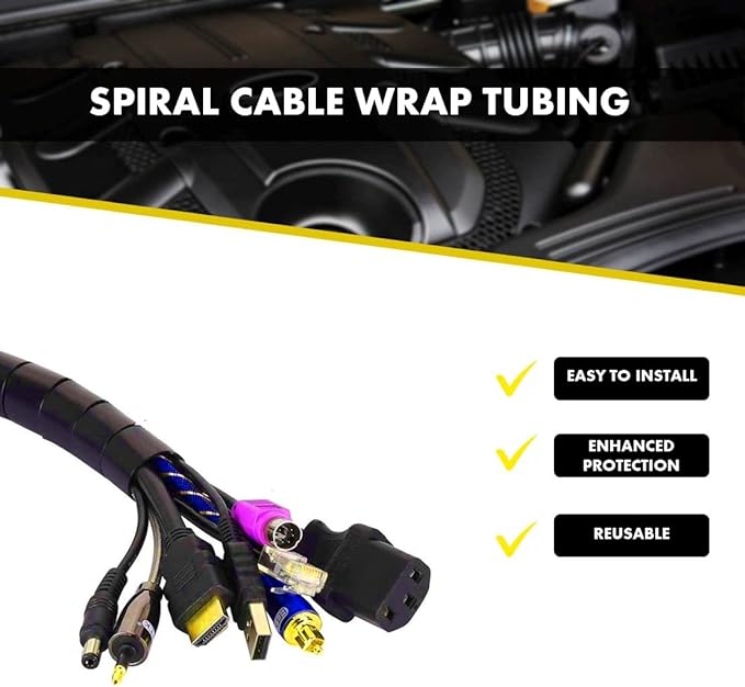 Kable Kontrol Vortex Spiral Cable Wrap - 3/8” Inch 100’ Feet Long - Hose Protector Flexible Polyethylene Wire Conduit Tubing Cable Sleeve Cord Cover to Organize Wires – Black