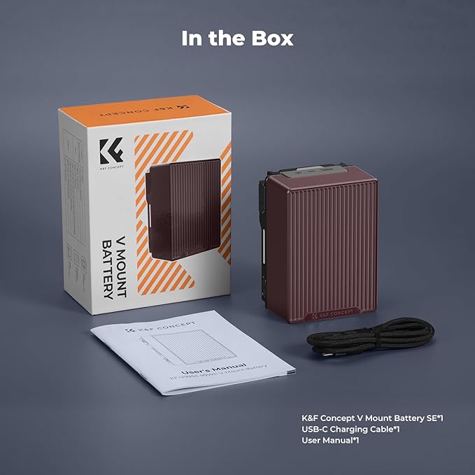 K&F CONCEPT V Mount Battery, 99Wh 6700mAh V-Mount Battery with PD 100W USB-C Fast Charging, with Dual D-TAP/A/USB-C/DC/TFT Display/Emergency Light for Camera, Camcorder, Monitor, Video Light