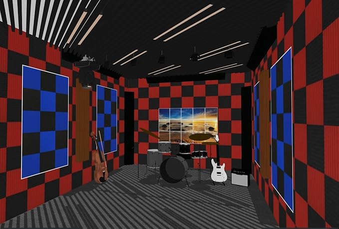 96 Pack Black/RED 12 "X 12 "X1" Acoustic Panels Studio Soundproofing Foam Wedge Tiles,