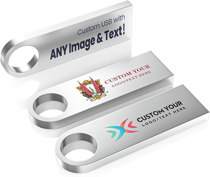 Customizable Flash Drives 1GB, Wooolken Personalized USB 2.0 Thumb Drives 10/20/50/100 Pack, Logo Pendrive Custom Memory Stick USB Engraved Logo (Metal)