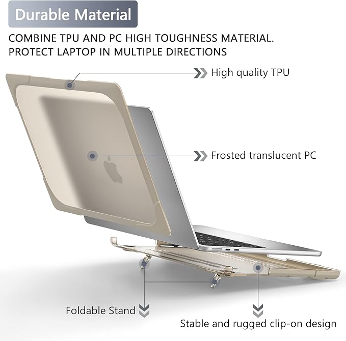 Batianda for M4 MacBook Air 13.6 inch Case 2025 2024 2022 Release Model A3240 A2681(M2) A3113(M3), Heavy Duty Shockproof Protective Hard Shell with Fold Kickstand & Keyboard Cover, Khaki