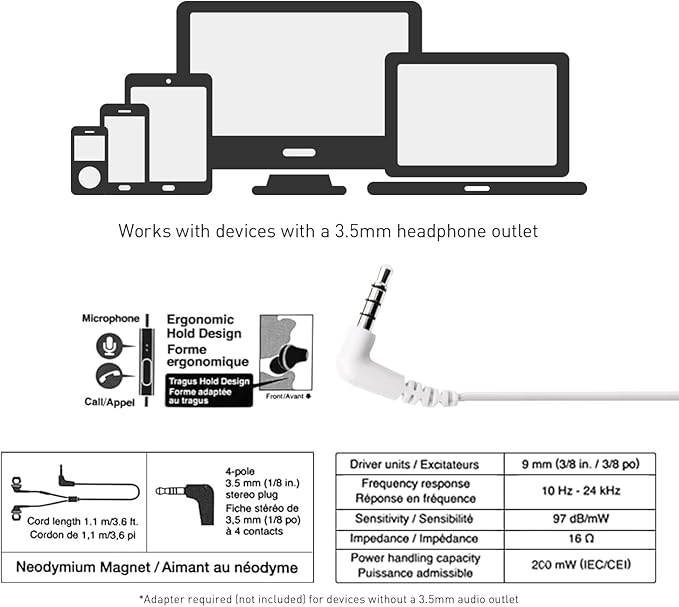 Panasonic ErgoFit Wired Earbuds With Microphone, 3.5mm Jack Headphones with Mic and Call Controller, Ergonomic Custom-Fit Earpieces (S/M/L), for Phones and Laptops - RP-TCM125-N (Rose Gold)