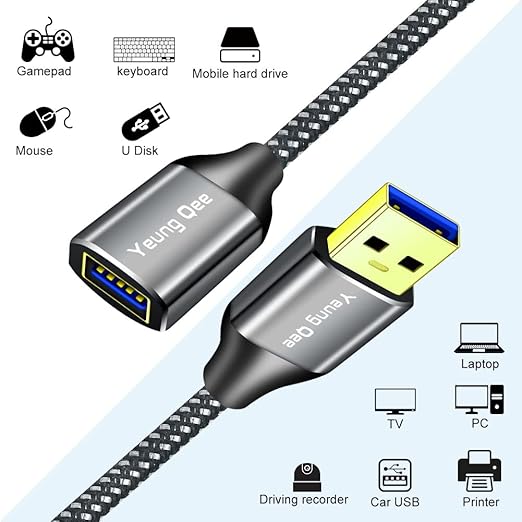 USB 3.0 Extension Cable 1.5 ft,5Gbps High Speed USB 3.0 Type A Male to Female Extension Cord,USB Extension Lead Compatible with USB Flash Drive, Hard Drive, Card Reader,Scanner,Keyboard (1.5FT,2 Pack)