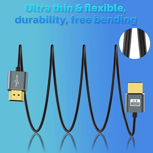 Twozoh Ultra-Thin HDMI to HDMI Cable 1.6FT, Hyper Slim HDMI 2.0 Cable, Extreme Flexible HDMI Cord Support 3D/4K@60Hz, 2160P, 1080P