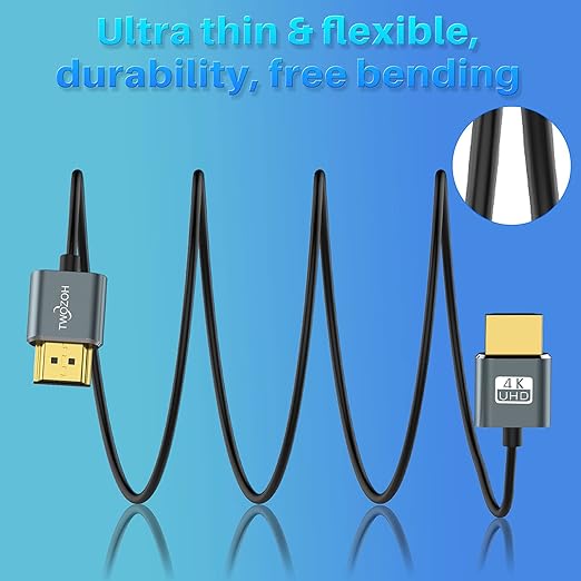 Twozoh Flexible & Slim HDMI Cable 1.6FT 2 Pack, Ultra Thin HDMI Cord Supports High Speed 4K@60Hz 18gbps 2160P/1080P