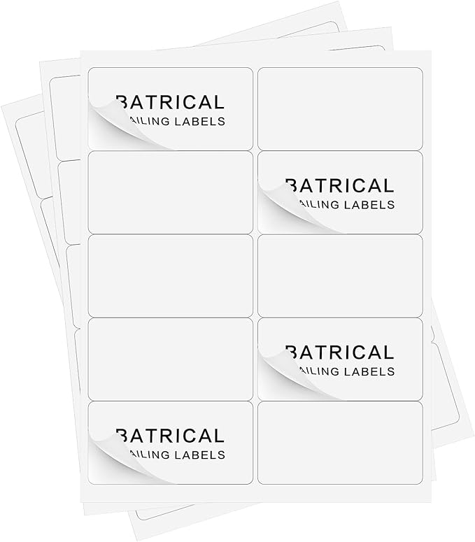 Batrical 2" x 4" Shipping Labels, 1000 Labels, Matte Finish, White, 10 per Sheet, 8.5" x 11" Sheet Size