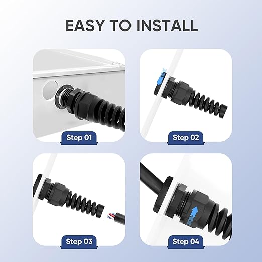 Strain Relief Cord Connector,LISTENJIALE 2Pcs NPT 3/8" Waterproof Cable Gland Flex Spiral Strain Relief Adjustable 5-10mm Cable Connector Nylon Joint with Gaskets(Black)