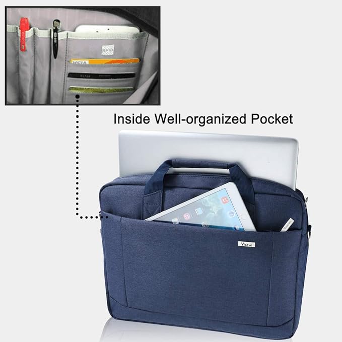 Voova Laptop Bag Case 15 15.6 16 Inch, Computer Sleeve Messenger Bag with Shoulder Strap Expandable Waterproof Business Briefcase for Men Women to Work Travel School, Fit 14-16 Inch Laptop, Blue
