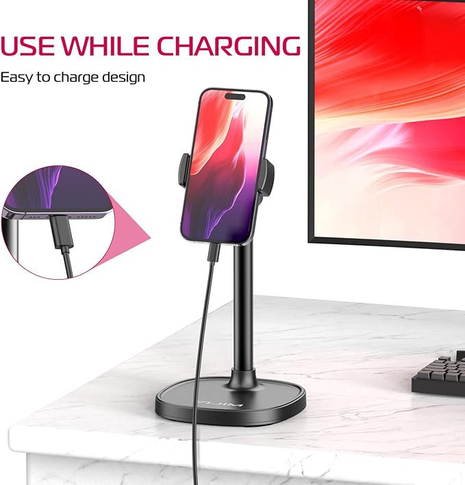 ULANZI Cell Phone Stand Mount for Desk, Vijim HP004 Adjustable Height & Angle Phone Holder, 360 Degree Rotating Desktop Phone Stand Compatible with iPhone, Samsung and All Phones
