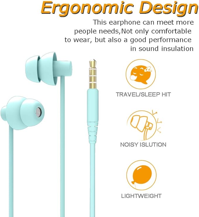 MAXROCK (TM Total Soft Silicon Headphones with Mic Sleep Travel Choice for Cellphones Tablets and 3.5mm Jack (Light Green)