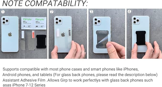 Universal Phone Grip for Smartphones - Phone Holder for Hand for Back of Phone - Wireless Charging Compatible (Gray) - 2Pack