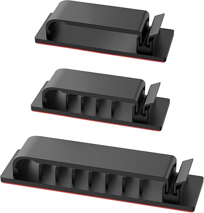 Cable Management Clips, 20Pcs Cord Organizers Wire Clips Cord Holder for TV PC Ethernet Cable Desk Home Office (Black)