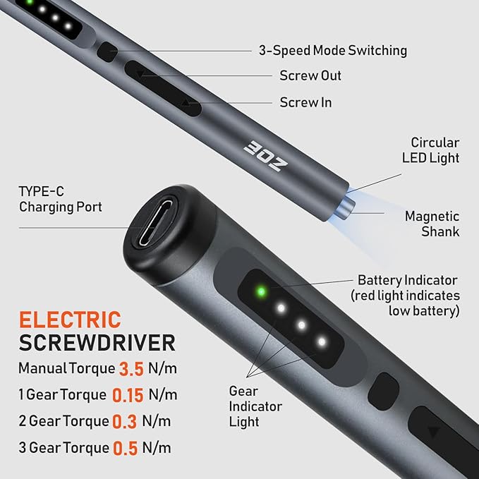 ZOE Electric Screwdriver, Mini Precision Screwdriver Set Cordless Screw driver Kit Small Power Magnetic Storage Bits, Settings Repair Tool Kit for Electronics Laptop Phone Camera Glasses Watch