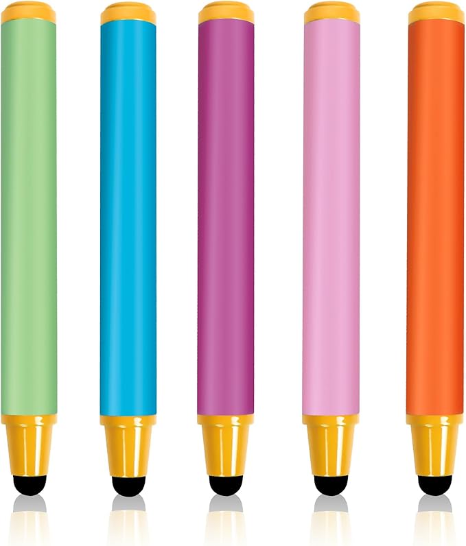 Kid-Friendly Stylus Pens for Touch Screens, Crayon Stylus Pen for iPhone Ipad Air Mini Pro, Fire HD Kids Tablet, Android Tablet, Dragon Touch - Blue Pink Green Purple Red (5 Pack)