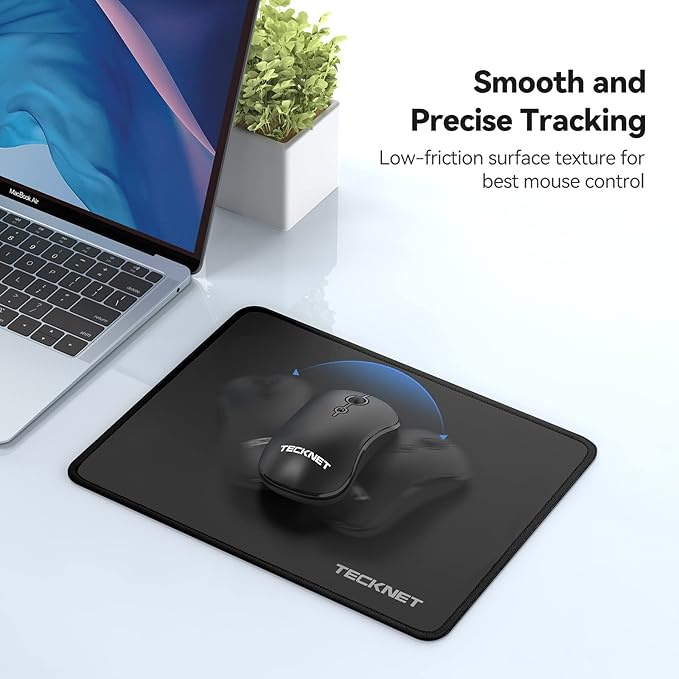 TECKNET Mouse Pad with Anti-fray Stitching, Waterproof Surface & Non-Slip Rubber Base with Stitched Edges Gaming Mouse Mat for Laptop，Compatible with Laser and Optical Mice - Black