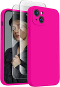 FireNova Designed for iPhone 14 Case, Silicone Upgraded [Camera Protection] Phone Case with [2 Screen Protectors], Soft Anti-Scratch Microfiber Lining Inside, 6.1 inch, Hot Pink