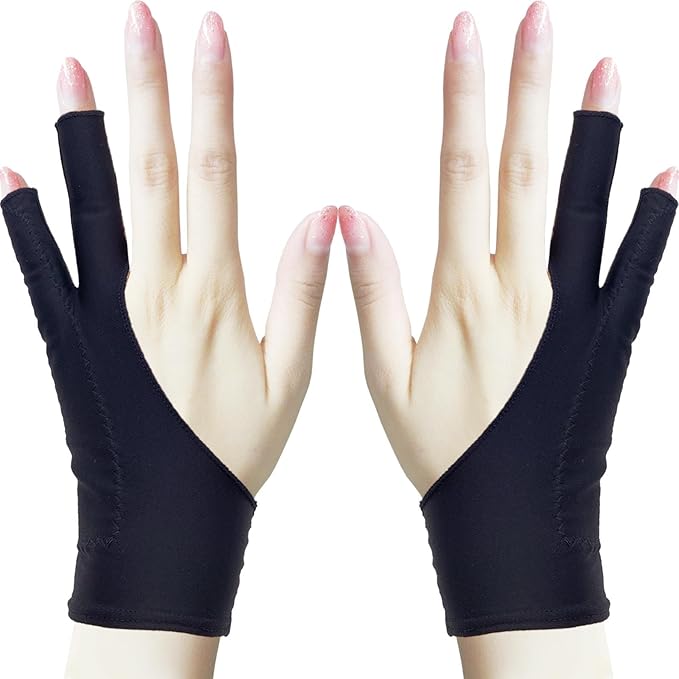 Drawing Glove, Artist Glove for Drawing Tablet, iPad, Digital Art Creation - Palm Rejection, Exposed Fingertip, Suitable for Left and Right Hand - L, Pack of 2