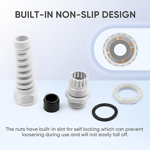 Strain Relief Cord Connector,LISTENJIALE 5Pcs NPT 1" Waterproof Cable Gland Flex Spiral Strain Relief Adjustable 18-25mm Cable Connector Nylon Joint with Gaskets(Grey)
