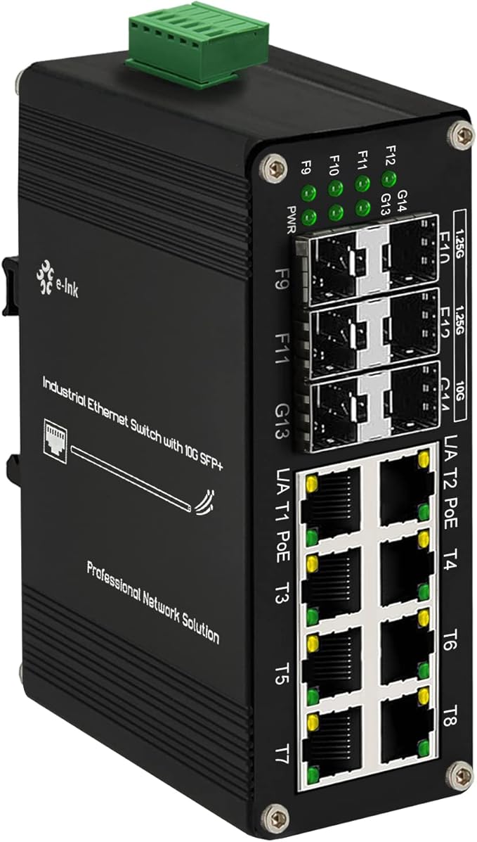 Industrial 8 Port Gigabit Ethernet Plus PoE Switch with 2x10G SFP+ and 4X 1G/2.5G/10G/Multi-gig SFP, 240W High Power, Support IEEE802.3af/at, Rack Mount Unmanaged Plug and Play Ethernet Switch