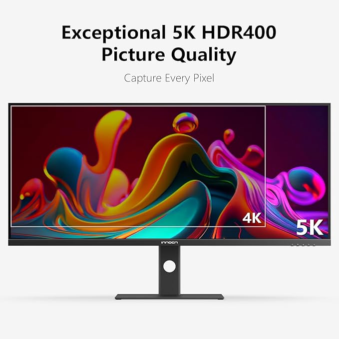 INNOCN 40 Inch 5K 5120 x 2160p Ultrawide Monitor for Laptop, 21:9, 100Hz, IPS, HDMI, DP, FreeSync, HDR400, USB-C, DeltaE＜2, Built-in Speakers, Height Adjustable, Black - 40C1U