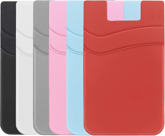SS Card Holder for Phone Case - Silcone Stick On Credit Card Phone Wallet for Men & Women, Ultra-Thin & Portable, Compatible with iPhone/Android/Samsung Galaxy, Holds Cards & Cash, Hands-Free (6 pack)