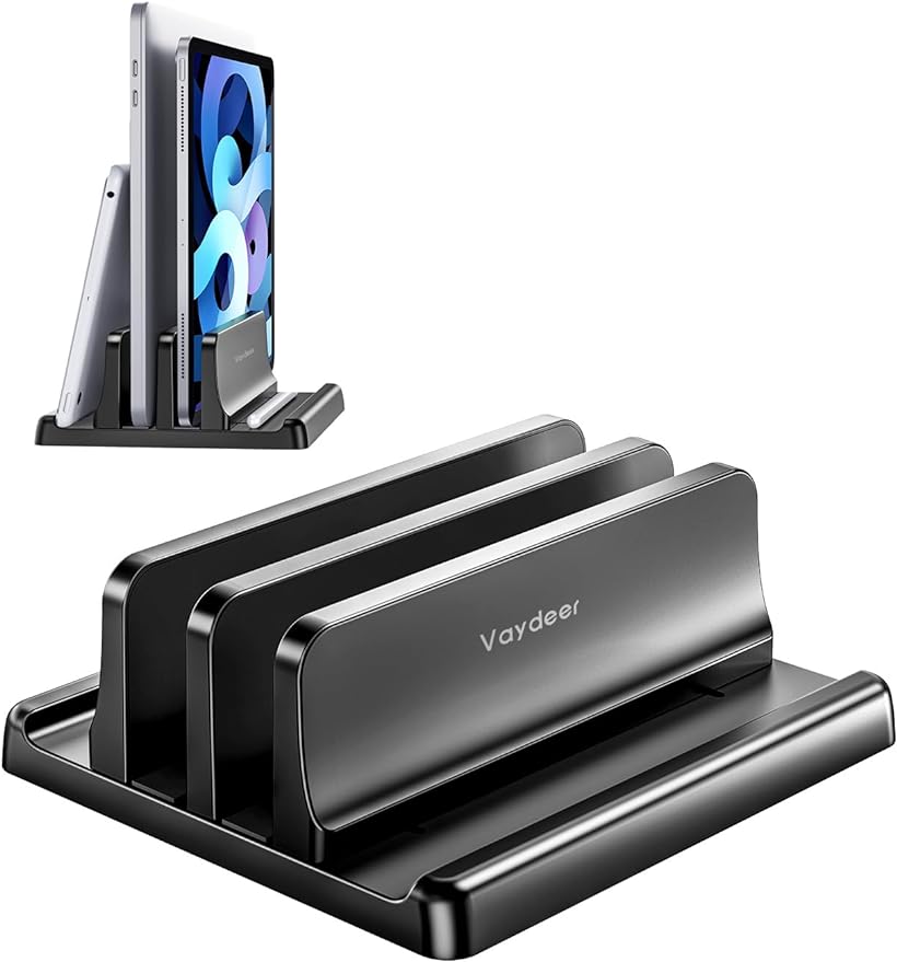 Vaydeer Vertical Laptop Stand for Desk, Dual Slots Plastic Laptop Holder with Space Saving 4-in-1 Design, Adjustable Laptop Stand Supports MacBook, Chromebook, Surface, Dell