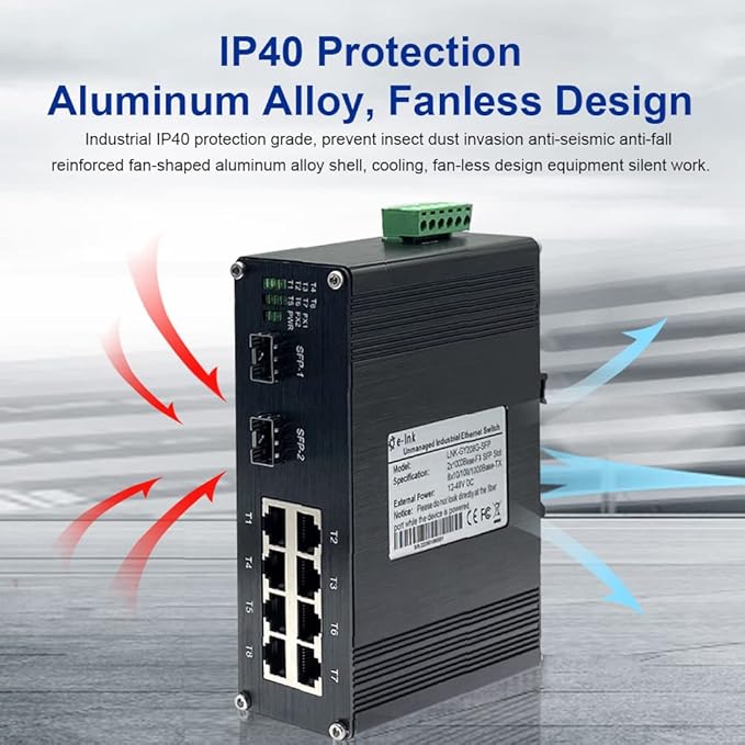 Industrial 8 Port Gigabit Ethernet POE+ Switch DIN Rail Mount 8 port RJ45 10/100/1000Mbps Unmanaged DIN-Rail POE Switch Hardened 10 Ports Ethernet Fiber POE Switch with 2 SFP Slots