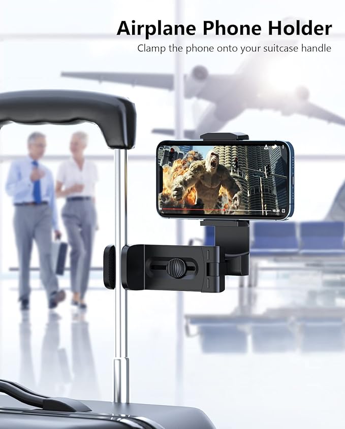 MiiKARE Airplane Travel Essentials Phone Holder, Universal Handsfree Phone Mount for Flying with 360 Degree Rotation, Accessory for Airplane, Travel Must Haves Phone Stand for Desk, Black&Black&Black