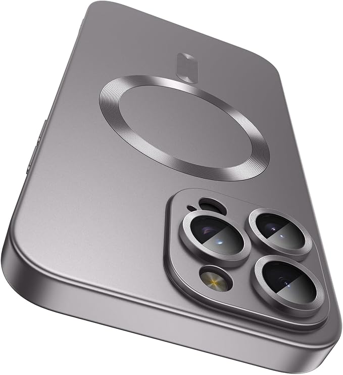 Magnetic for iPhone 15 Pro Max Case [Compatible with MagSafe][Built-in Camera Lens Protector] Slim Soft Silicone Bumper Shockproof Metallic Luster Phone Case (Titanium Gray)