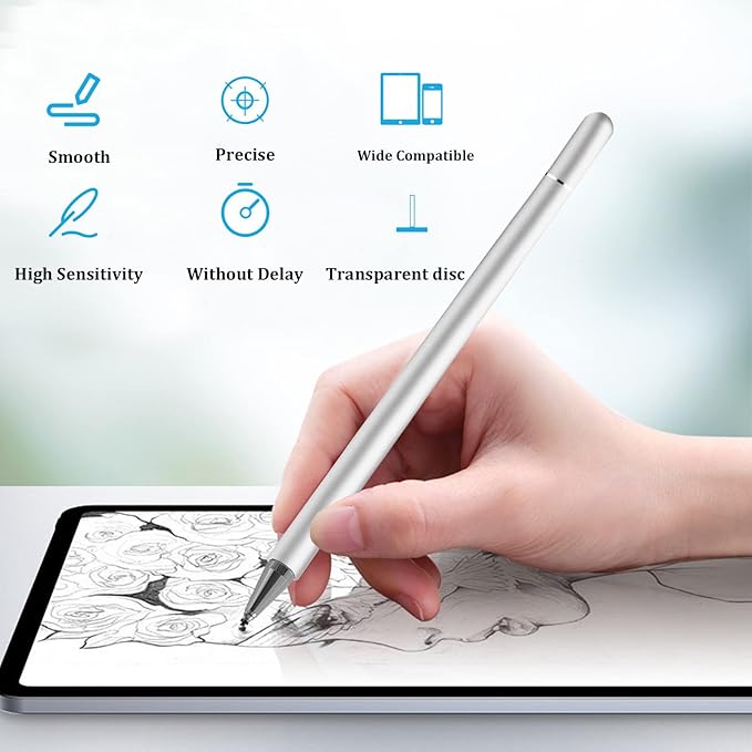 Stylus Pen for iPad, LUNTAK Stylus Pens for Apple/iPhone/Ipad pro/Mini/Air/Android/Microsoft/Surface All Capacitive Touch Screens Universal with 4 Replacement Tips (2 Pcs, Purple and Silver)