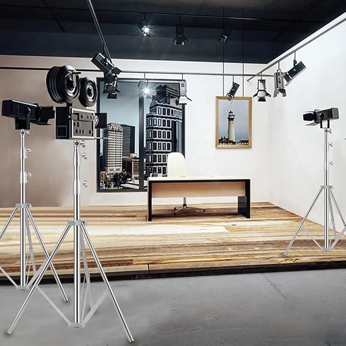 Stainless Steel Light Stand Photography, Spring Cushioned Heavy Duty Tripod Stand, 9.5ft/2.8m, 2 Packs Professional Photography Studio Stands