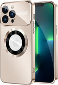 Magnetic for iPhone 13 Pro Case, Built-in Camera Lens Protector, Compatible with MagSafe, Logo View, Military Grade Protective Phone Cover, Desert Titanium