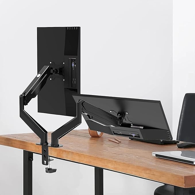 Pholiten Dual Monitor Arm 32inch,Fully Adjustable Gas Spring Monitor Desk Mount Vesa Bracket,Adjustable Tilt/Swivel/Rotate Monitor Stand Up to 22lbs