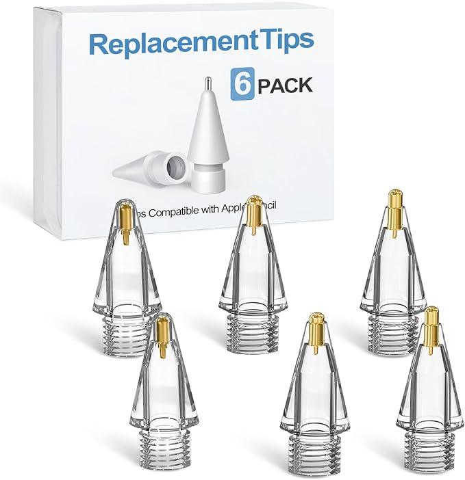 Replacement Pencil Tips for Apple Pencil Pro - 6 Pack Fine Point Metal Tip for Apple Pencil 2nd Generation and 1st Generation