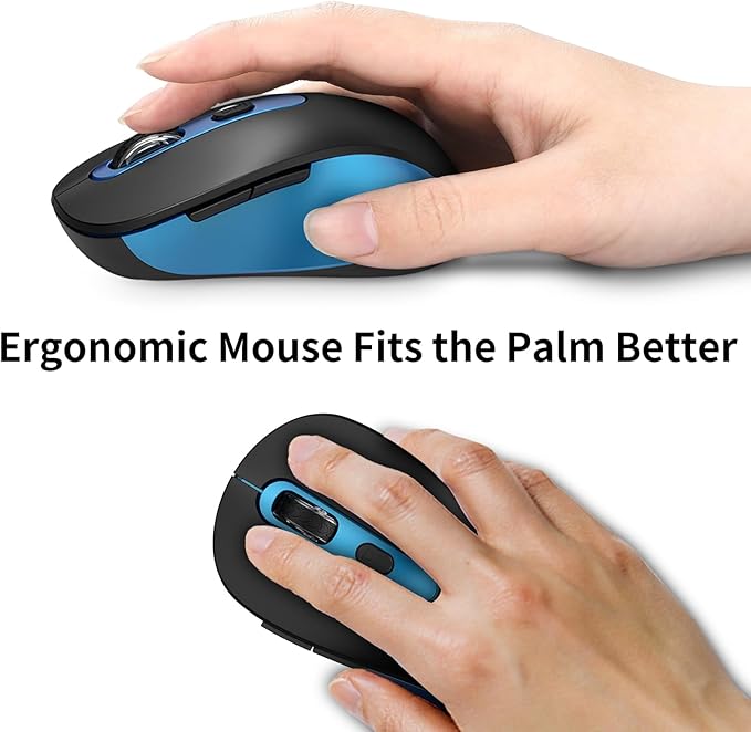 Wireless Mouse for Laptop, PC, Chromebook, Mac, MacBook, Silent Mouse with USB Nano Receiver, Side Button, 2400 DPI, Anti Slip Roller, 6 Button Ergonomics Cordless Computer Mice - Black Blue