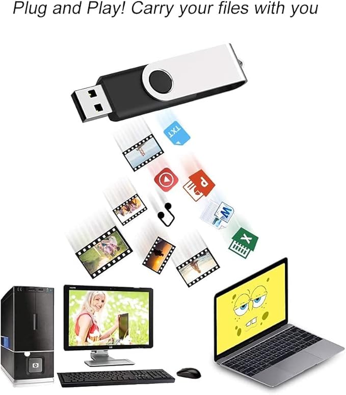 JUANWE 4GB USB Flash Drive 10 Packs，Bulk Thumb Drives Jump Drive with 360°Swivel Shell, Fold Storage USB Stick with Lanyard Hole Portable Pen Drive Mutipack Zip Drive, Black