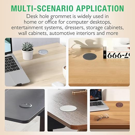 2 Pcs Desk Grommet 3-1/8" / 80 mm, Desk Cord Hole Cover, Cable Grommet ABS Plastic, Desk Hole Grommet for Home & Office Pc, Detachable Adjustable Cable Cord Organizer-Silvery