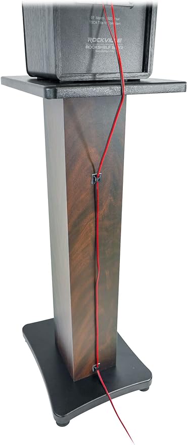 Rockville SS28D Premium 28" Dark Wood Speaker Stands, Solid MDF, Dual Top Plates, 100Lb Capacity, Stable Base for Home Theater & Hi-Fi Audio
