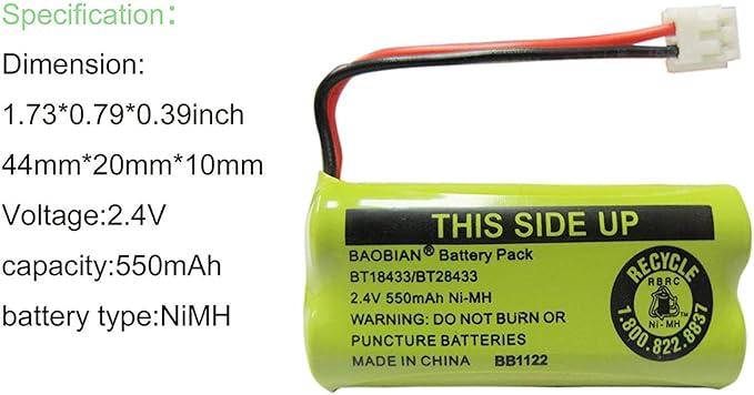 BT18433/BT28433 BT184342 BT284342 BT1011 BT-1011 Cordless Phone Battery CL80109 CS6209 TL90078 BT-8300 BATT-6010 CS6219 CS6229 BT-1018 BT-1022 (4Pack)