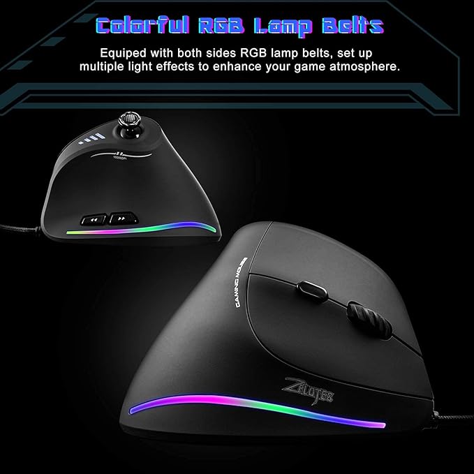TRELC Gaming Mouse with 5 D Rocker, Ergonomic Mouse with 10000 DPI/11 Programmable Buttons, Vertical Gaming Mice Wired for PC/Laptop/E-Sports/Gamer (Black)