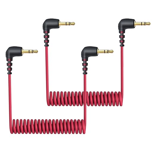 2-Pack 3.5mm Microphone Cable Compatible with Rode Wireless Pro / Wireless Go 2 / DJI Mic 2 and Hollyland Lark M1 M2 150 Max Duo, Coiled Dual 3.5mm TRS Patch Cable Audio Mic Cord for DSLR Cameras