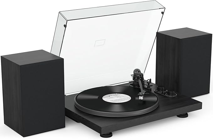 Udreamer Vinyl Record Player, Turntable with 40W Speakers, Bluetooth Input Output and USB Record, Vintage LP Player with AT-3600L Cartridge, Built-in Phono Preamp, Counterweight and Pitch, Black