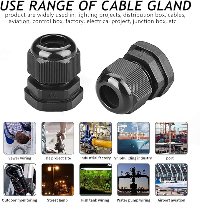 PENGLIN Cable Glands 1/4" NPT Nylon Cable Connector, Strain Relief Cord Connector, IP68 Waterproof Adjustable Locknut(1/4 Inch (20-Pack))