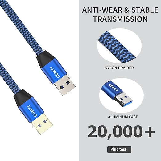 USB to USB Cable 1.5FT,Durable Braidedfor USB 3.0 Male to Male Type A to Type A Cable Data Transfer Compatible with Hard Drive, Laptop, DVD Player, TV, USB 3.0 Hub, Monitor, Camera