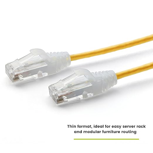 TRUECABLE Cat6 Component Rated Patch Cable, Unshielded (U/UTP), 1ft, Yellow, 28AWG Solid Copper, Snagless 10G High-Speed Ethernet Cable, PoE++ 4PPoE 100W, UL Listed, RoHS-3, 1 Pack
