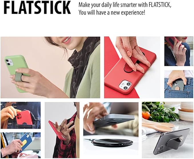 Momostick Flatstick, Cell Phone Finger Grip Strap Holder for Hand, Cell Phone Stand, New Slim Finger Loop Selfie Grip Compatible with Most Smartphones