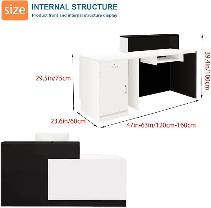 Reception Desk with Counter Modern Checkout Counter with Lockable Drawer Keyboard Tray Receptionist Desk for Office Salon Reception Table E Left 51inch/130cm
