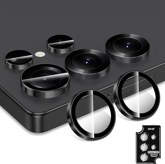 for Samsung Galaxy S25 Ultra Camera Lens Protector, Individual Metal Ring Tempered Glass Lens Cover, [Strong Adsorption] Scratch Resistant Ultra-Thin HD Clear Lens Cover, 1 Set-Black Ring